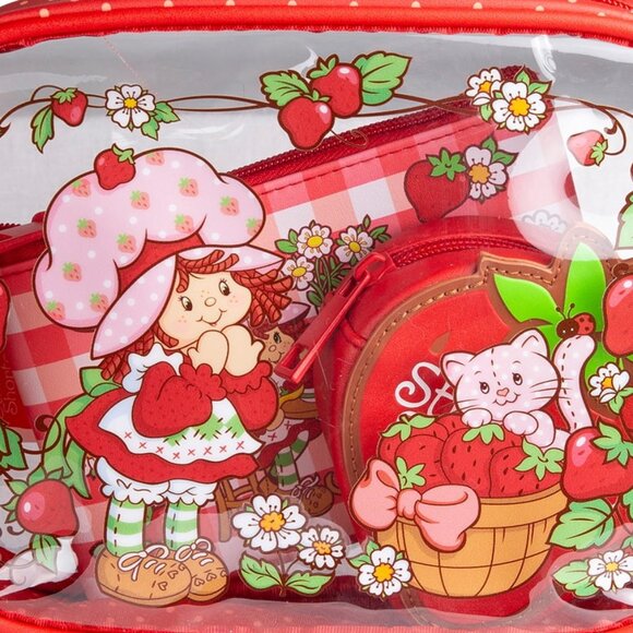 Strawberry Shortcake Cosmetic 3-Piece Zippered Bag Set Red Gingham NEW - Picture 3 of 10